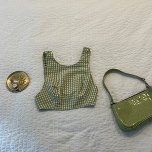 Zara Green Gingham Crop Top. Perfect condition. Size S. Cotton viscose polyester